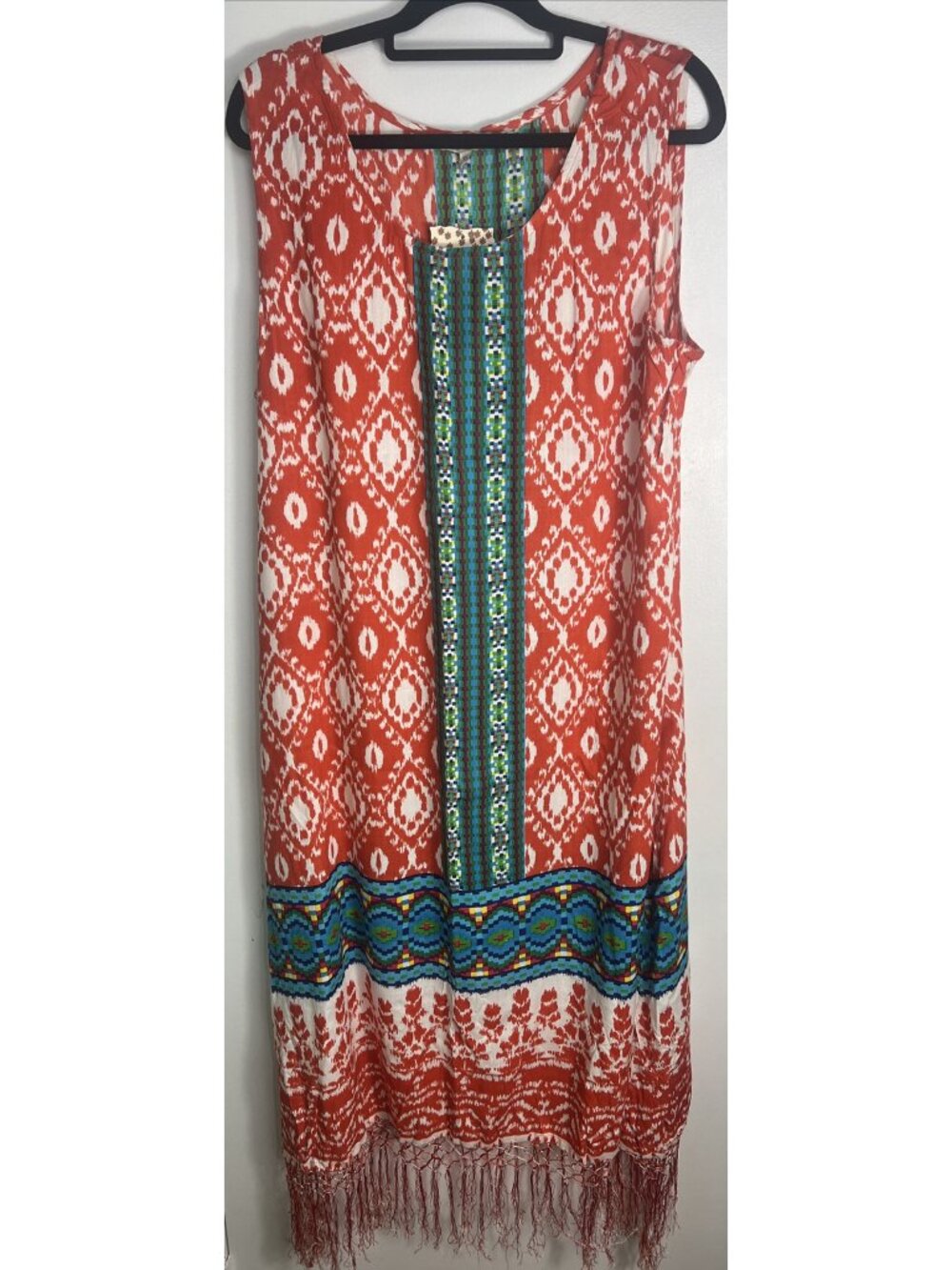 Magic XL Orange White Fringe Heam Boho Beach Coverup Maxi Coastal Vacation Dress